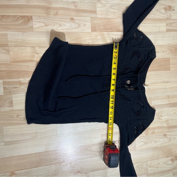 Free People Black Embroidered Yoke Stretch Cotton Tee, Medium Womens - Picture 4 of 6